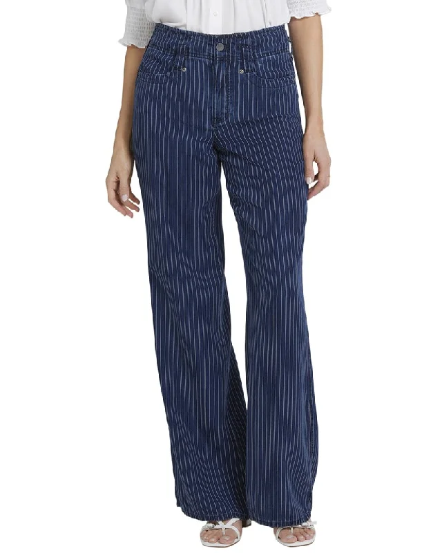 Women's Elastic Waist Pants-NYDJ Teresa Dark Ocean Wide Leg Jean