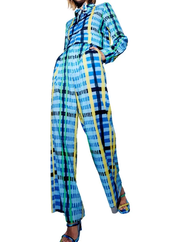 Belted Pants-Women's Hiking Pants-Panca Wide Leg Pant In Tartan Charra Azul