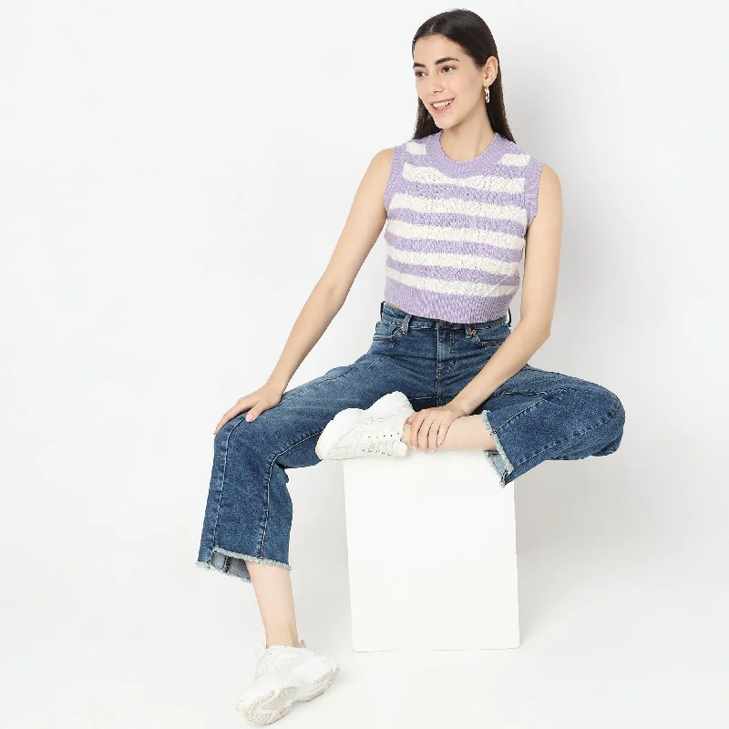 T-Shirts for Teenagers -  Women's Spring T-Shirts-Regular Fit Striped T-Shirt