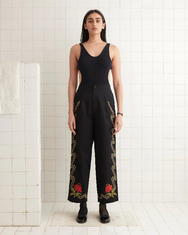 Spa Pants-Women's Pegged Pants-Ribboned Hollyhock Trousers