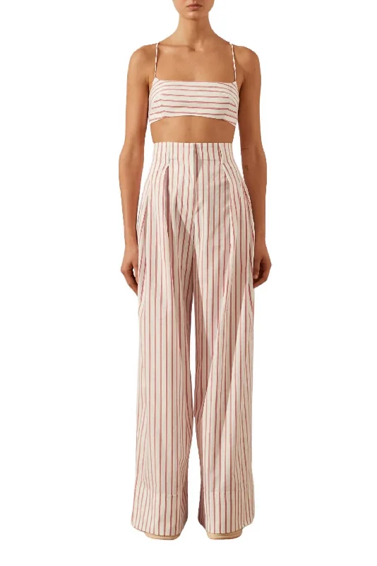 Dugout Pants-Women's Wide-Leg Pants-Ribiero High Waisted Relaxed Pants In Ivory/roma Red