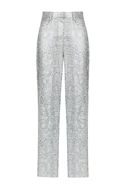 Zip-Off Pants-Women's Professional Pants-Silver Snake Print Pants