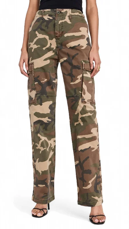 Satin Pants-Women's Patterned Pants-Uniform Cargo Pant In Fatiguregreencamo001