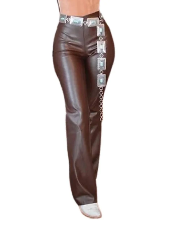 Camping Pants-Women's Triple-Waist Pants-Wide Leg Faux Pants In Dark Brown