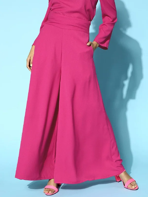 Foldable Pants-Women's Quick-Dry Pants-Fuchsia Wide Leg Pants