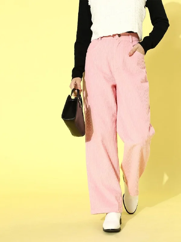 Ready-to-Wear Pants-Women's Skinny Pants-Womens Pink Corduroy Straight Pants