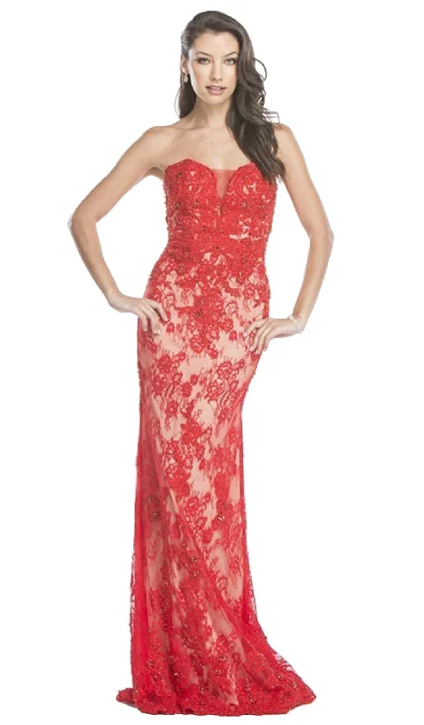 Women's Garnet Evening Dresses-Aspeed Design - Floral Lace Sweetheart Fitted Evening Dress