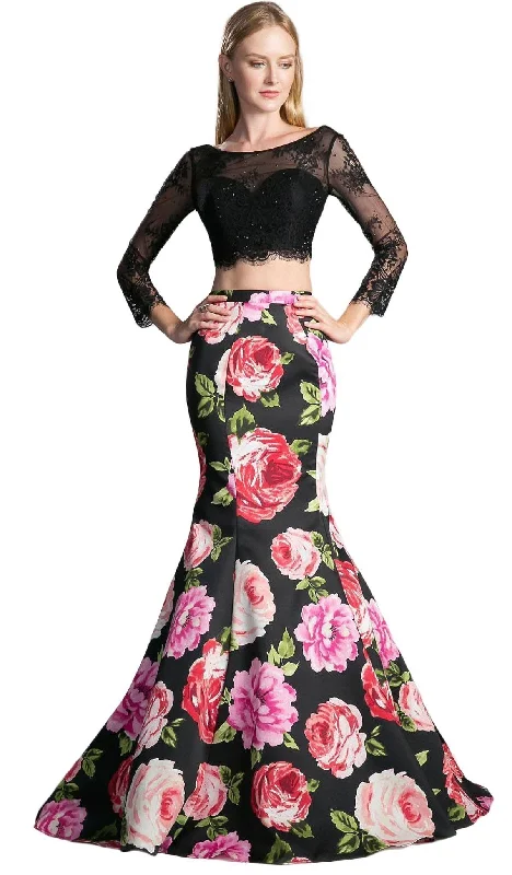 Women's Empire Waist Evening Dresses-Cinderella Divine - Two Piece Lace Floral Mermaid Evening Dress