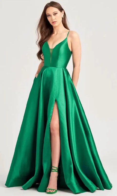 Women's High Neck Evening Gowns-Ellie Wilde EW35232 - High Slit A-Line Evening Dress