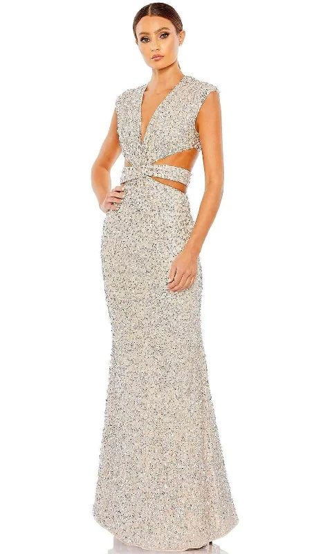 Women's V-Neck Evening Dresses-Mac Duggal 10919 - Sleeveless Sequined Long Dress