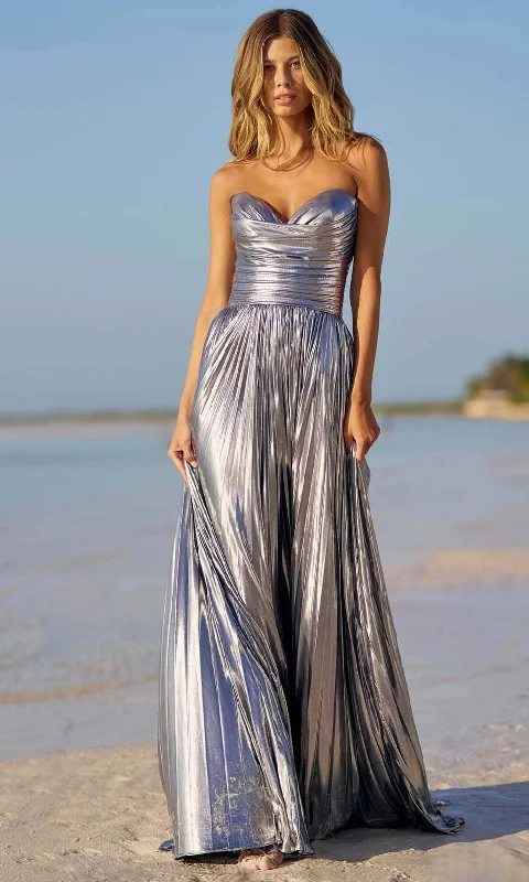 Women's Blue Evening Gowns-Sherri Hill 56065 - Sweetheart Metallic Gown